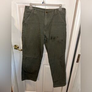 Carhartt Mens Pants 36X30 Dungaree Fit Green Canvas Carpenter B11 MOS